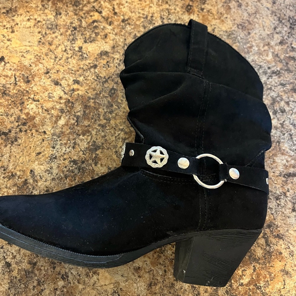 Dingo Black Suede Cowboy Boots with Silver‎ Chain Size 6 - Picture 5 of 5